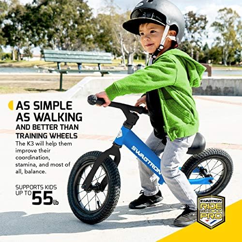 Swagtron K3 12 אופניים איזון ללא דווש לילדים בגילאי 2-5 שנים | צמיגי גומי מלאים אוויר | 7 קג משקל